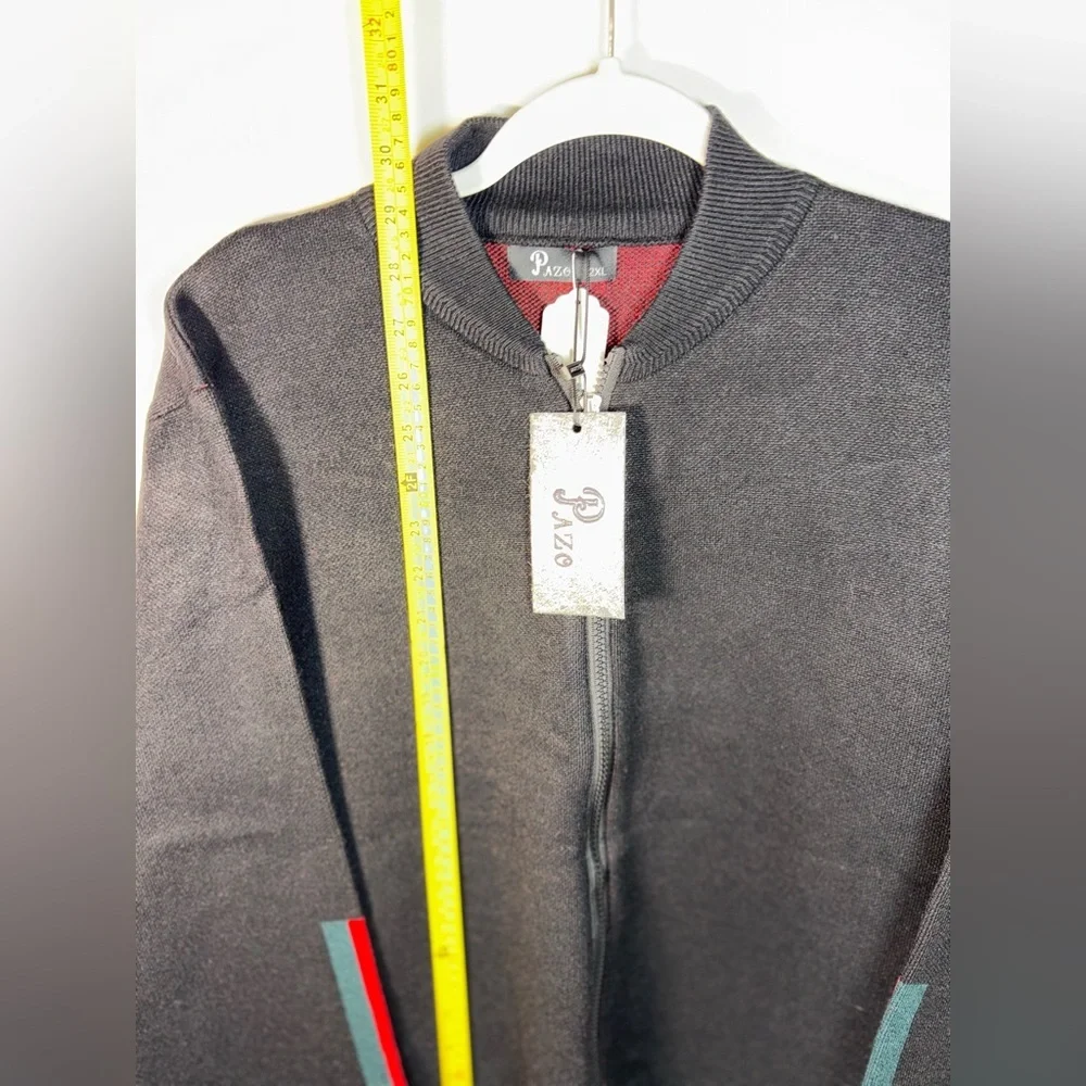 Designer Pazo Mens Black zip up Big/Tall Sweater with Stripes size 2xl NWT